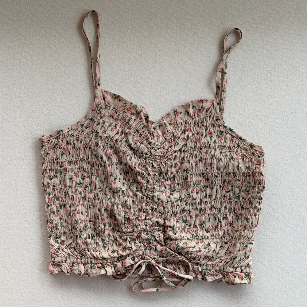 Zara Pink Floral Ruched Crop Top